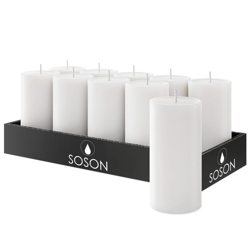 Simply Soson 2x4 inch White Pillar Candles Set of 10, Smooth Texture, Unscented White Candles, Dripless Candles, 2 inch Pillar Candles Ideal as Wedding, Parties, Spas, Dinner, Home Decoration - Image 1